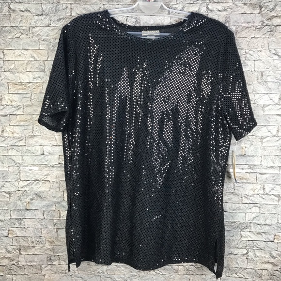 NOTATIONS NWT SIZE 1X BLOUSE-SHORT SLEEVE-SEQUINS - Picture 15 of 16